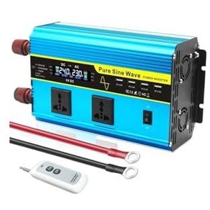 Omvormer 4000W/6000W/8000W Omvormer Zuivere Sinus DC12V/24V-AC220V 230V LCD-spanningsdisplayomvormer Afstandsbediening Meerdere EU-stopcontacten(DC24V,220V 50Hz,4000W Uni)