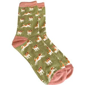 Purple Possum® Socks Jack Russell Dog Print Ladies Blue Green Grey Soft Bamboo Cotton Blend Dogs Sock Gift Idea (Green/Pink)