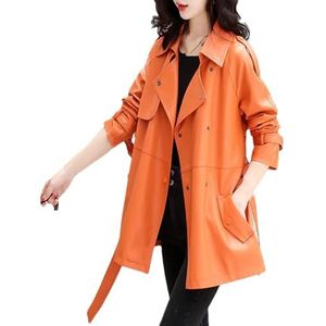 Dvbfufv Vrouwen Trenchcoat Lente Herfst Vrouwen Casual Mode Revers Lange Mouw Jas Vrouwen Losse Bovenkleding, Oranje, XS