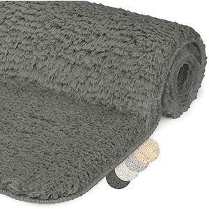 Beautissu Badmat Antislip 120x70 cm - BeauMare FL Hoogpolig Tapijt in Shaggy Look geschikt voor Vloerverwarming - Zachte Microvezel Badmat voor Douche, Badkuip en WC - Badmat Antraciet