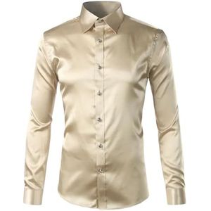 Hgvcfcv Zilver Satijn Luxe Jurk Shirt Slim Fit Zijde Casual Dance Party Lange Mouw Rimpel Gratis Smoking Shirts