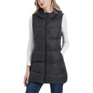 Hgvcfcv Woemn Winter Lange Donsvest Vrouwen Warm Dikke Hooded Jassen Oversized Vest Slim Casual, Zwart, XL