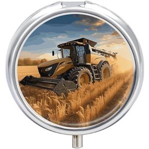 Boerderij Tractor Oogst Pillendoos Waterdichte Draagbare Geneeskunde Pil Case Vochtbestendige Metalen Reizen Pillendoos met 3 Compartimenten Medicijnkoffer