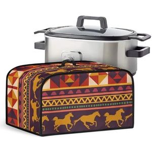 Xoenoiee Aztec Tribal Horse Print Slow Cooker Cover met Top Handvat en Side Mesh Pocket Crock Pot Cover Fit voor 6-8qt Slow Cooker Keuken Accessoires