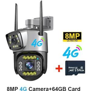 Camera's voor huisbeveiliging 4G/WiFi IP Camera 8MP 4K Dual Screen Camara Monitor Smart Home Outdoor Waterdichte PTZ CCTV camera Beveiliging met bewegingsdetectie (Color : 1, Size : 8MP 4G 64GB Card