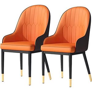GEIRONV Eetkamerstoelen set van 2, mat PU lederen rugleuning moderne halverwege de eeuw woonkamer stoelen metalen poten keukenstoelen Eetstoelen (Color : Orange brown, Size : Golden feet)