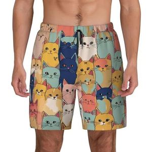 YJxoZH Leuke katten in een verscheidenheid van kleuren print heren zwembroek board shorts surfen rekbare strandshorts, sneldrogende zwemshorts, Zwart, M
