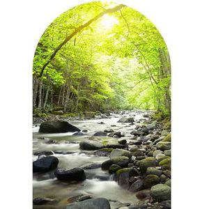 DEQORI Wandbehang, rond, zelfklevend, 100 x 150 cm, rivierbed, textielcanvas, verwijderbaar, decoratief en vormvast, voor woonkamer, kantoor, hal of kinderkamer