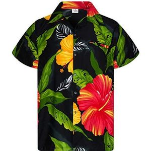 Funky Hawaiiaans Overhemd, Hawaii-Overhemd, Korte Mouw, Big Flower, Zwart, XL
