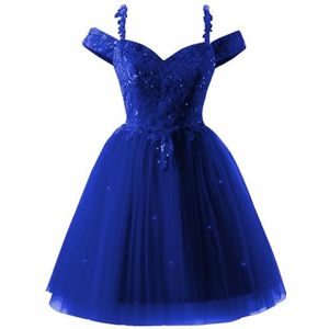 YIANN Sprankelende pailletten tule thuiskomst jurken voor tieners kant applicatie koude schouder cocktail party jurk, koningsblauw, 32