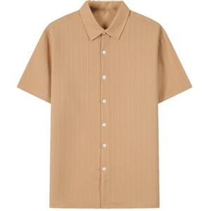 Dvbfufv Linnen overhemd voor heren met korte mouwen, casual baggy, revers strand T-shirt, modieuze trendy Hawaïaanse shirts, Kaki, S