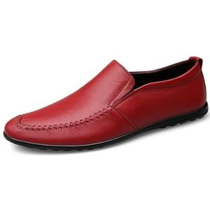 Loafers for heren, leren loafers met ronde neus, antislip, platte hak, lichtgewicht bruiloft, casual instappers(Color:Red,Size:44 EU)
