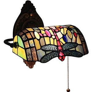 Tiffany Antieke Libelle Stijl Gebrandschilderd Glas Wandlamp, Banker Wandlamp, Verstelbare Lampenkap, Keuken Retro Lezen Wandlamp