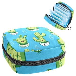Maandverband Opbergtas, Menstruatiecup Pouch Tampon Bag, Menstruatie Pads Houder Organizer voor Vrouwen Meisjes, Cactussen Schattig