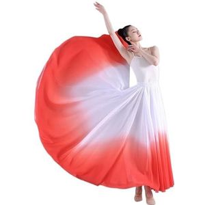 LPHFDCS Chiffon dansjurk vrouwen klassieke dansrokken praktijk kostuum 720 graden gradiënt gaas chiffon elegante prestaties halve jurk klassieke stijl dansjurk (groot rood, 85 cm (540 graden))
