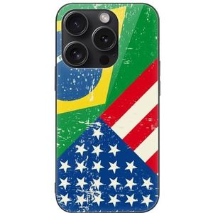 USA Brazilië Amerika vlag glas hard shell ultradunne schokbestendig compatibel met iPhone 15 Series beschermhoes iPhone 15 Pro
