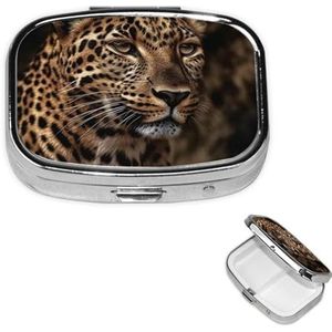 Pillendoosje met spiegel, kleine pillenorganizer, 2 compartimenten, bruine luipaardafbeelding, pillendoos voor portemonnee of zak, draagbare pillencontainer, schattige medicijnorganizer