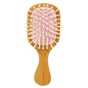 Xuxuejing Roze Mini Bamboe Haarborstel - Draagbare Reizen Haarborstel voor Kinderen & Volwassenen, Compacte Hoofdhuid Massage Haarborstel, Antistatisch, Gemakkelijk mee te nemen