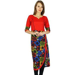 Phagun Indiase Designer Bollywood Kurta Vrouwen Etnische Kurti Katoenen Tuniek Jurk, Rood en Zwart, 40