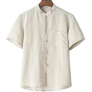 Zomer Katoen Linnen Tai Chi Uniform Korte Mouwen Chinese Traditionele Kleding, Grote SizeTang Pak Hanfu Jassen Vechtsport(Beige,M)