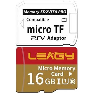 LEAGY SD2Vita 5.0 geheugenkaartadapter met 16 GB Micro SD-kaart, High Speed microSDHC UHS-I Flash geheugenkaart met PSV Micro SD-kaartadapter voor PSV 1000/2000 PSTV FW 3.60 HENkaku Enso-systeem