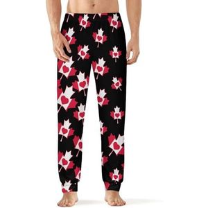 Canada Maple Leaf Vlag En Hart Mannen Slaap Pyjama Lounge Broek Rechte Fit Slaap Bodems Zachte Lange Pj Broek Nachtkleding