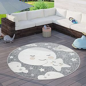 Vloerkleed Kinderkamer Outdoor Vloerkleed Rond Speelvloerkleed Jongens Meisjes, Maat:Ø 160 cm rondje, Kleur:Grijs