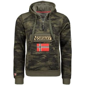 Geographical Norway Gymclass Heren Kangoeroezak Hoodie - Logo Sweatshirt Sweater Jas Met Kap - Lange Mouw Sport Regulier - Camo Kaki, M