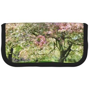 NGANOH Houten Bridge Potlood Pen Case, Grote Capaciteit Potlood Pouch Canvas Make-up Tas voor Meisjes en Jongens Duurzame Kantoorbenodigdheden Organizer, Roze bloemen op de boom, Eén maat, Tas