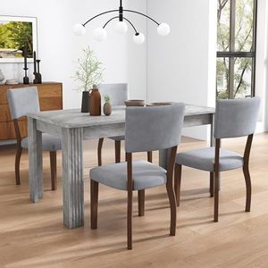 Aunlva Fluwelen eetkamerstoelen, set van 2, familie-eetkamerstoelen, moderne minimalistische woon- en slaapkamerstoelen, vier rubberen houten poten, grijs