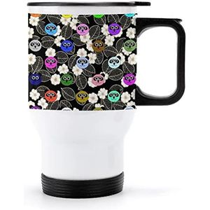 Gekleurde Panda Hoofd Reizen Koffie Mok met Handvat & Deksel Rvs Auto Cup Dubbelwandige Koffiemokken