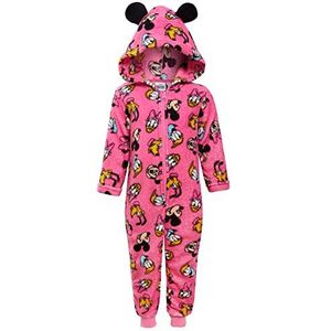 Disney Minnie Mouse & Friends Onesie voor meisjes, fleece pyjama, nachtkleding met ritssluiting, Donker Roze, 8 jaar