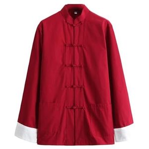 Chinees Tang-pak， Chinees Tang-pak for heren Lange mouwen Katoenen linnen Kung Fu-kleding Tops Krijgskunst Ochtendoefening Uniform(Rosso,Large)