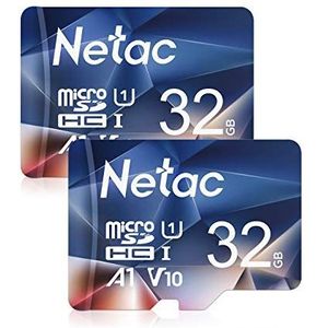 Netac Micro SD-kaart A1, U1, C10, V10, FHD, 600X, UHS-I snelheid tot 90/10 MB/sec(R/W) Micro SD-kaart voor telefoon, camcorder, switch, GoPro Tablet 32 GB 2 stuks