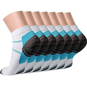 Gcbiger Compressiesokken voor heren en dames, 7 paar, fasciitis plantaris-sokken voor pijnverlichting, enkelondersteuning en voetgezondheid verminderen zwelling en hielspoorpijn, herstel, Blauw, S/M