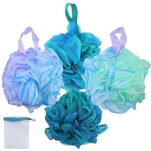 Loofah Badspons, 4 stuks, body-scrubber spons, wasspons voor lichaamspeeling of massage, douchespons