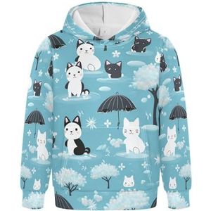 KAAVIYO Schattige Katten Paraplu Hoodies Atletische Hoodies Leuke 3D Print Sweatshirt voor Meisjes Jongens, Patroon, S