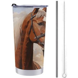 LHDGSJE Paar paard geïsoleerde beker herbruikbare roestvrijstalen mok reizen koffiemok lekvrij grote capaciteit auto beker geïsoleerde waterfles past in auto bekerhouder