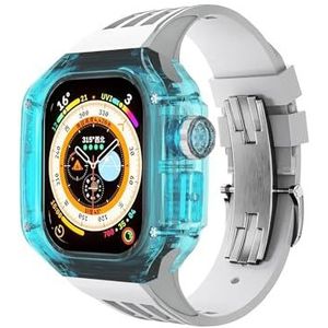 INSTR Transparante luxe case band voor Apple Watch Ultra2 Ultra 49mm, horlogeband met roestvrijstalen gesp voor IWatch9 8 7 6 5 4 se(Color:White blue,Size:44mm)