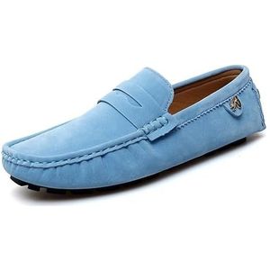 Loafers for heren Suede Vamp Penny Driving Loafers met ronde neus Flexibele antislip-wandelslip-on (Color : Light Blue, Size : 44.5 EU)