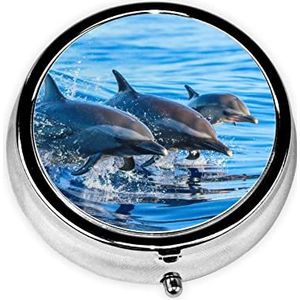 Pillendoos - Dolfijn Familie - Ronde Pil Case - 3 Compartimenten - Draagbare Reizen