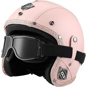 3/4 Half Helm Open Gezicht Motorfiets Half Helm Retro Motorhelm Jet Helm met Bril Retro Cruiser Chopper Scooter Open Gezicht Helm DOT/ECE Goedgekeurd C,2XL=63-64cm