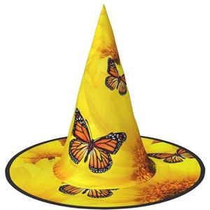 ENVEED Gele bloemen vlinders kostuum Halloween hoed - spookachtige Halloween kostuum hoed, unieke heksenhoed voor griezelige feesten