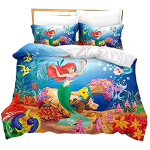 Agmdno Beddengoed Ariel, dekbedovertrek Arielle Die Kleine Zeemeermin,The Little Mermaid, beddengoed voor meisjes, roze (A05, 200 x 200 cm + 75 x 50 cm x 2)