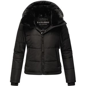 Navahoo Winterjas voor dames, warm gewatteerde jas met afneembare capuchon en kraag van imitatiebont met liefde XIV XS-XXL, zwart, M