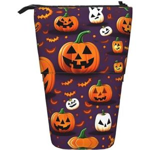 Nbtghga Happy-Halloween-Day Trick-Or-Treat Print Potlood Telescopische Klassieke Kunst Stand Up Etui Organizer Potlood Houder Make-up Tas Gift, Zwart, Eén maat