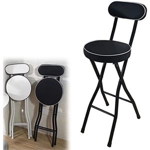 Opvouwbare barkruk stoel ronde gewatteerde hoge stoel met rugleuning en voetsteun, Keuken Counter Hoogte Kruk Home Garden Party Office Seat, 1 Pc (Color : Black, Size : 65cm/26inch)