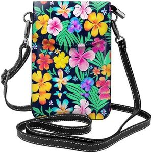 Kleurrijke Bloemen Lederen Cross Body Flip Telefoon Tas Met Afneembare Schouderbanden, Gebruikt Voor Reizen, Dating, Vakantie Geschenken, Zwart, Eén maat