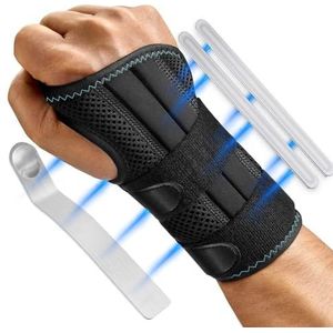 Rechte polsbandage met 3 metalen rails, verstelbare en ademende orthopedische polsbandage voor sport en dagelijks gebruik, polsbandage voor gewrichtsklachten en stijve pijn, L/XL