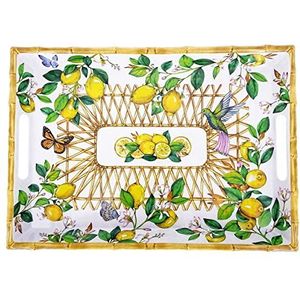 Les Jardins de la Comtesse - Grote rechthoekige serveerschaal met melamine handgrepen - Capri - 50 cm - Gele citroenen - Bijna onbreekbaar MelARTmine servies